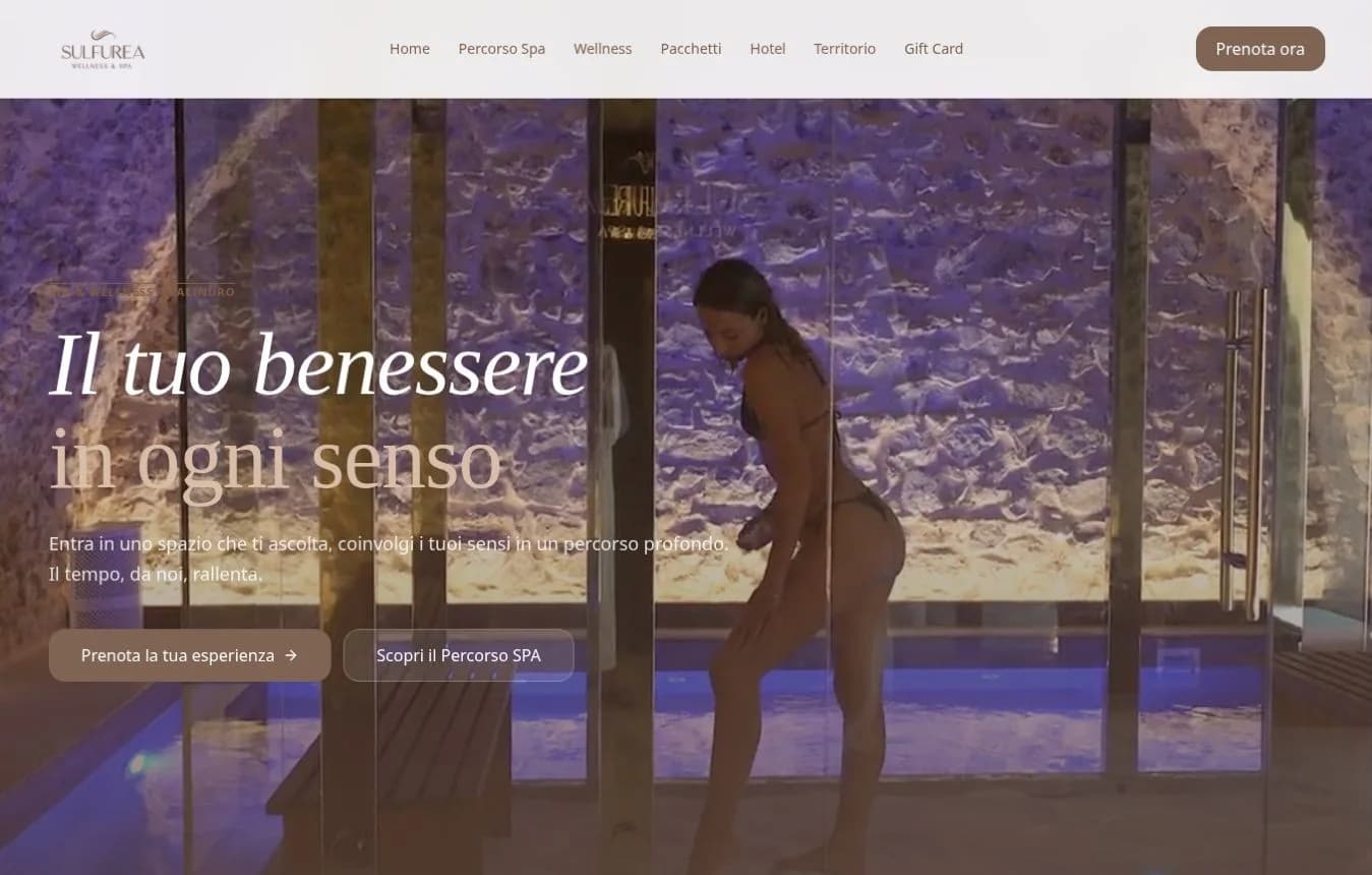 Homepage di Sulfurea Spa con presentazione dell'offerta benessere e accesso alla prenotazione